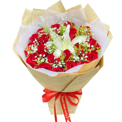 廊坊19朵红玫瑰1支百合，永恒之美