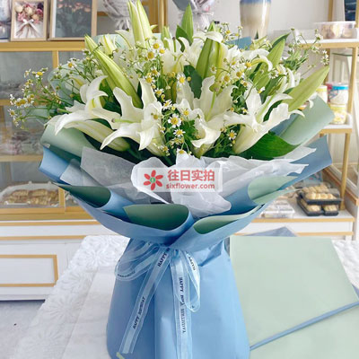 廊坊8支白色多头百合洋甘菊，互倾的思念