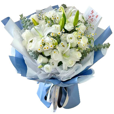 廊坊11朵白玫瑰桔梗百合，爱永恒不息