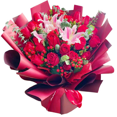 廊坊22朵红玫瑰百合，爱的火焰