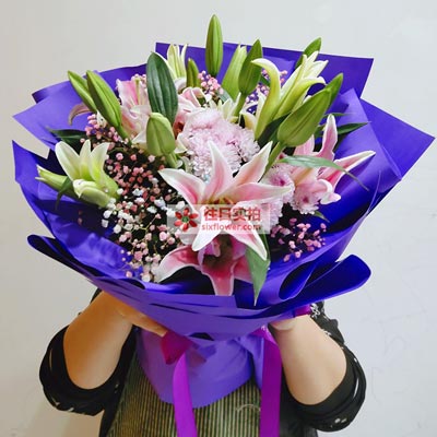 廊坊6支粉色多头百合，真诚的问候